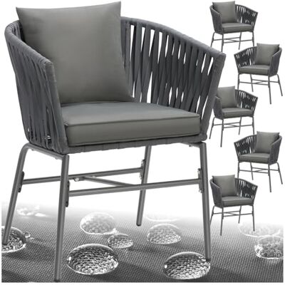 tectake ® Lot de 6 chaises de jardin tressées Chaises d'extérieur Fauteuil de balcon Avec coussin d'assise et coussin Pour jardin, terrasse, jardin tectake ® Lot de 6 chaises de jardin tressées Chaises d'extérieur Fauteuil de balcon Avec coussin d'assise et coussin Pour jardin, terrasse, jardin