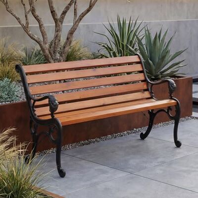 Mendler HWC-O25 Banc de jardin 2 places en fonte et bois de pin, 132 cm – Teck Mendler HWC-O25 Banc de jardin 2 places en fonte et bois de pin, 132 cm – Teck