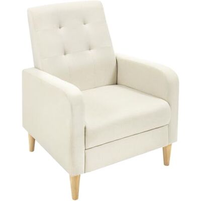 WOLTU Fauteuil à oreilles avec accoudoirs en bois massif Fauteuil de salon, chambre à coucher, balcon Moderne Housse en lin Beige WOLTU Fauteuil à oreilles avec accoudoirs en bois massif Fauteuil de salon, chambre à coucher, balcon Moderne Housse en lin Beige