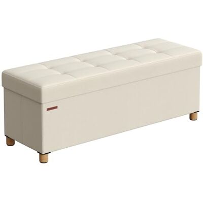 SONGMICS Pouf de rangement, coffre pliable avec pieds, 38 x 110 x 40 cm, banc de rangement, charge jusqu'à 300 kg, pour salon, chambre, entrée, blanc crème LSF018W11 SONGMICS Pouf de rangement, coffre pliable avec pieds, 38 x 110 x 40 cm, banc de rangement, charge jusqu'à 300 kg, pour salon, chambre, entrée, blanc crème LSF018W11