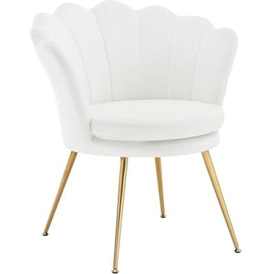 WOLTU Fauteuil à oreilles, en forme de fleur, pour salon, chambre à coucher, balcon, avec revêtement en velours, pieds en métal, blanc WOLTU Fauteuil à oreilles, en forme de fleur, pour salon, chambre à coucher, balcon, avec revêtement en velours, pieds en métal, blanc