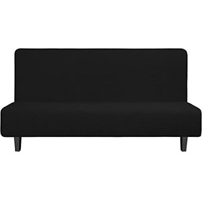 Easy-Going Stretch Futon Slipcover Armless Futon Bed Cover Furniture Protector Without Armrests with Elastic Bottom for Kids, Soft Jacquard Fabric Small Checks (Large, Black) Easy-Going Stretch Futon Slipcover Armless Futon Bed Cover Furniture Protector Without Armrests with Elastic Bottom for Kids, Soft Jacquard Fabric Small Checks (Large, Black)