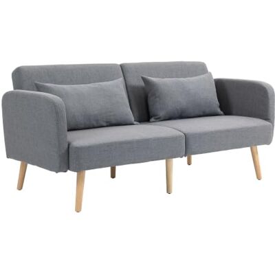 HOMCOM Canapé Convertible 3 Places Canapé-Lit 2 Places Clic Clac Gris Dossier Inclinable, Accoudoirs Réglables, Tissu Effet Lin, Pieds en Bois Massif, 2 Coussins Lavables HOMCOM Canapé Convertible 3 Places Canapé-Lit 2 Places Clic Clac Gris Dossier Inclinable, Accoudoirs Réglables, Tissu Effet Lin, Pieds en Bois Massif, 2 Coussins Lavables