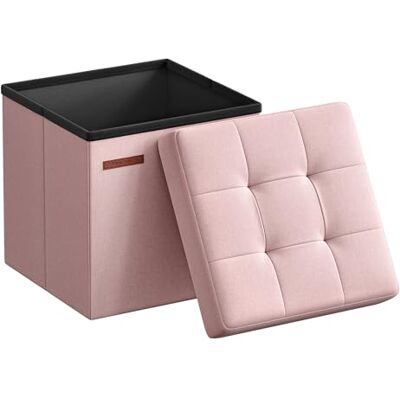 SONGMICS Pouf de Rangement, Repose-Pieds Pliable, 38 x 38 x 38 cm Tissu Aspect Lin, Supporte 300 kg, Siège Capitonné, pour Salon, Rose, Collection MINOTA LSF027R01 SONGMICS Pouf de Rangement, Repose-Pieds Pliable, 38 x 38 x 38 cm Tissu Aspect Lin, Supporte 300 kg, Siège Capitonné, pour Salon, Rose, Collection MINOTA LSF027R01