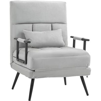 HOMCOM Canapé Lit Convertible 1 Place 3 en 1 Dossier Inclinable Gris Fauteuil de Salon, 5 Positions, Accoudoirs et Coussin, Effet Velours, Chauffeuse 1 Place HOMCOM Canapé Lit Convertible 1 Place 3 en 1 Dossier Inclinable Gris Fauteuil de Salon, 5 Positions, Accoudoirs et Coussin, Effet Velours, Chauffeuse 1 Place