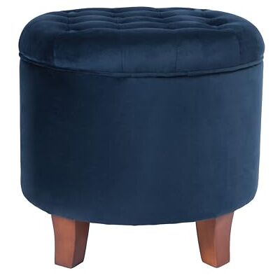 HomePop Ottoman de rangement rond en velours capitonné avec couvercle amovible, bleu marine HomePop Ottoman de rangement rond en velours capitonné avec couvercle amovible, bleu marine