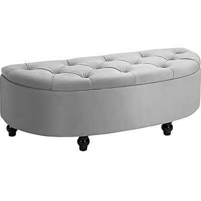 HOMCOM Banc de rangement Capitonné Demi-Cercle 120 x 46 x 42 cm Gris Coffre de Rangement Design Bout de Lit, Revêtement Velours, Pieds en Bois d'Hévéa, pour Salon Chambre Entrée HOMCOM Banc de rangement Capitonné Demi-Cercle 120 x 46 x 42 cm Gris Coffre de Rangement Design Bout de Lit, Revêtement Velours, Pieds en Bois d'Hévéa, pour Salon Chambre Entrée