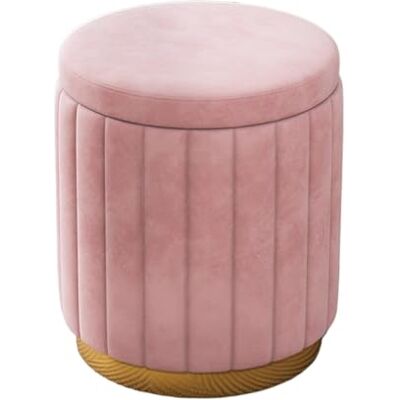 HONGBA Tabouret ottoman de rangement rond en velours, repose-pieds vanité rembourré doux avec base dorée, for salon et chambre à coucher(Pink) HONGBA Tabouret ottoman de rangement rond en velours, repose-pieds vanité rembourré doux avec base dorée, for salon et chambre à coucher(Pink)
