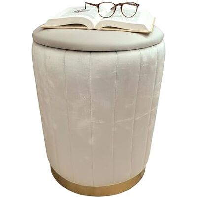 Relaxdays : pouf en velours, pouf avec rangement, rembourré, beige H x P : 42 x 32 cm, pouf d'appoint rond, salon Relaxdays : pouf en velours, pouf avec rangement, rembourré, beige H x P : 42 x 32 cm, pouf d'appoint rond, salon