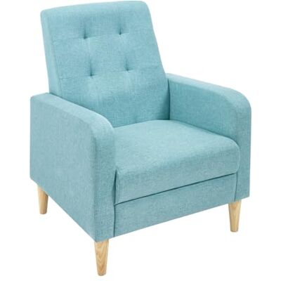 WOLTU Fauteuil à oreilles, avec accoudoirs et pieds en bois massif, pour salon, chambre à coucher, balcon, moderne, housse en lin, bleu WOLTU Fauteuil à oreilles, avec accoudoirs et pieds en bois massif, pour salon, chambre à coucher, balcon, moderne, housse en lin, bleu