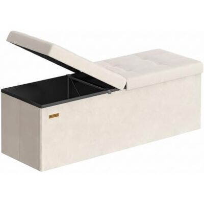 SONGMICS Banc de Rangement en Velours, Pouf Pliable, 131 L avec Couvercle Rabattable, 38 x 110 x 38 cm, Charge 300 kg, beige Encre, Collection MINOTA LSF078LH01 SONGMICS Banc de Rangement en Velours, Pouf Pliable, 131 L avec Couvercle Rabattable, 38 x 110 x 38 cm, Charge 300 kg, beige Encre, Collection MINOTA LSF078LH01