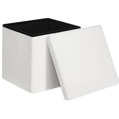 WOLTU Pouf de Rangement Carré, Banc Coffre Pliable avec Couvercle Amovible en MDF et Tissu Teddy, pour Entrée, Salon, Chambre, 38x38x37 cm, Blanc WOLTU Pouf de Rangement Carré, Banc Coffre Pliable avec Couvercle Amovible en MDF et Tissu Teddy, pour Entrée, Salon, Chambre, 38x38x37 cm, Blanc