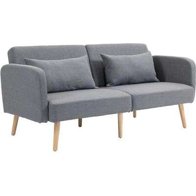HOMCOM Canapé Convertible 3 Places Canapé-Lit 2 Places Clic Clac Gris Dossier Inclinable, Accoudoirs Réglables, Tissu Effet Lin, Pieds en Bois Massif, 2 Coussins Lavables HOMCOM Canapé Convertible 3 Places Canapé-Lit 2 Places Clic Clac Gris Dossier Inclinable, Accoudoirs Réglables, Tissu Effet Lin, Pieds en Bois Massif, 2 Coussins Lavables