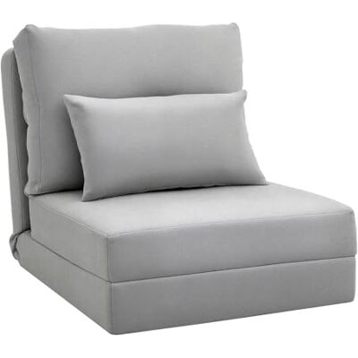 HOMCOM Fauteuil Convertible 1 Place Coussin Inclus 120 kg Gris Clair Fauteuil Paresseux Lit Chauffeuse 1 Place, Dossier Réglable, Salon, Tissu Lin HOMCOM Fauteuil Convertible 1 Place Coussin Inclus 120 kg Gris Clair Fauteuil Paresseux Lit Chauffeuse 1 Place, Dossier Réglable, Salon, Tissu Lin