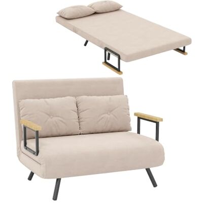 HOMCOM Canapé Convertible 2 Places 4 en 1 Canapé-Lit Beige Dossier Réglable 5 Niveaux, 2 Coussins et Siège Rembourré, Tissu Effet Velours, pour Salon, Chambre d'Amis, Petit Espace HOMCOM Canapé Convertible 2 Places 4 en 1 Canapé-Lit Beige Dossier Réglable 5 Niveaux, 2 Coussins et Siège Rembourré, Tissu Effet Velours, pour Salon, Chambre d'Amis, Petit Espace