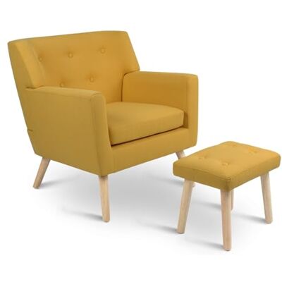 IDMarket Fauteuil scandinave LIV avec repose-pieds en tissu jaune IDMarket Fauteuil scandinave LIV avec repose-pieds en tissu jaune