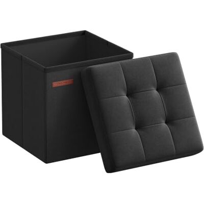 SONGMICS Pouf de Rangement, Pliable, avec Capitonnage, 43 L Pouf Coffre, 38 x 38 x 38 cm, 300 kg, Repose-Pieds, Salon, Noir, Collection Minota LSF027B01 SONGMICS Pouf de Rangement, Pliable, avec Capitonnage, 43 L Pouf Coffre, 38 x 38 x 38 cm, 300 kg, Repose-Pieds, Salon, Noir, Collection Minota LSF027B01