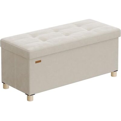 SONGMICS Pouf de rangement petit banc pliable, 38 x 76 x 38,5 cm, repose-pieds 77 L, surface en velours, pour chambre, salon, chambre à coucher, beige cappuccino LSF0517W02 SONGMICS Pouf de rangement petit banc pliable, 38 x 76 x 38,5 cm, repose-pieds 77 L, surface en velours, pour chambre, salon, chambre à coucher, beige cappuccino LSF0517W02