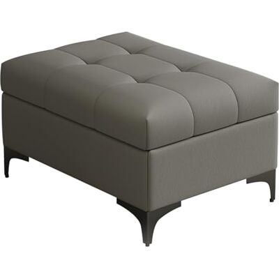 LISHAOHU Pouf de rangement moderne en cuir rembourré avec couvercle amovible, convient pour canapé, dressing, chambre, salon, dortoir, hôtel (gris moyen) LISHAOHU Pouf de rangement moderne en cuir rembourré avec couvercle amovible, convient pour canapé, dressing, chambre, salon, dortoir, hôtel (gris moyen)