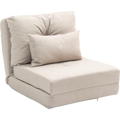 HOMCOM Fauteuil Convertible 1 Place Coussin Inclus 120 kg Beige Fauteuil Paresseux Lit Chauffeuse 1 Place, Dossier Réglable, Salon, Tissu Lin HOMCOM Fauteuil Convertible 1 Place Coussin Inclus 120 kg Beige Fauteuil Paresseux Lit Chauffeuse 1 Place, Dossier Réglable, Salon, Tissu Lin