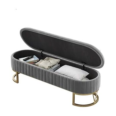 DTACBNEUZ Banc de lit Banc de rangement Ottoman for bout lit chambre à coucher, banc d'entrée, moderne en velours for pied, rembourré avec pieds dorés(Gray,100 * 45 * 43cm) DTACBNEUZ Banc de lit Banc de rangement Ottoman for bout lit chambre à coucher, banc d'entrée, moderne en velours for pied, rembourré avec pieds dorés(Gray,100 * 45 * 43cm)