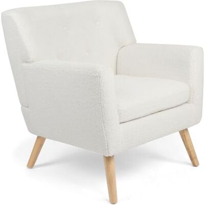 IDMarket Fauteuil scandinave LIV en tissu fourrure de chèvre blanc IDMarket Fauteuil scandinave LIV en tissu fourrure de chèvre blanc