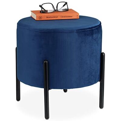 Relaxdays Pouf en velours, tabouret rond, matelassé, pieds en métal noir, HxD : 38,5x40,5 cm, siège tissu, bleu Relaxdays Pouf en velours, tabouret rond, matelassé, pieds en métal noir, HxD : 38,5x40,5 cm, siège tissu, bleu