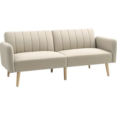 HOMCOM Canapé Convertible 2 Places Dossier Inclinable 3 Positions Beige Design Scandinave, Pieds Bois, Tissu Aspect Lin HOMCOM Canapé Convertible 2 Places Dossier Inclinable 3 Positions Beige Design Scandinave, Pieds Bois, Tissu Aspect Lin