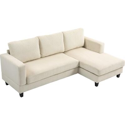 HOMCOM Canapé d'Angle Velours Côtelé Canapé 3 Places 214 cm Beige Méridienne, Coussin à Ressorts Épais, Design Moderne, Charge Jusqu'à 400 Kg, pour Salon, Appartement HOMCOM Canapé d'Angle Velours Côtelé Canapé 3 Places 214 cm Beige Méridienne, Coussin à Ressorts Épais, Design Moderne, Charge Jusqu'à 400 Kg, pour Salon, Appartement