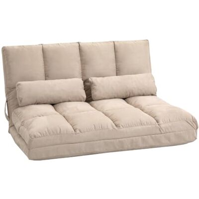 HOMCOM Chauffeuse 2 Places Canapé-Lit Convertible 2 Coussins Beige Fauteuil De Sol Pliable, Dossier Réglable, Polyester Aspect Suédé, pour Salon Chambre Bureau HOMCOM Chauffeuse 2 Places Canapé-Lit Convertible 2 Coussins Beige Fauteuil De Sol Pliable, Dossier Réglable, Polyester Aspect Suédé, pour Salon Chambre Bureau