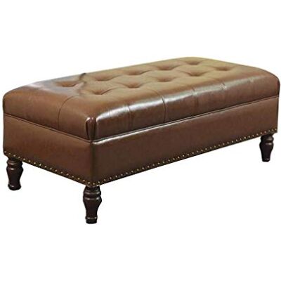 CWCQGH Pouf de rangement rectangulaire avec couvercle à charnière, en simili cuir, pour salon, canapé, banc, chambre à coucher, tabouret d'extrémité de lit, marron 80 cm CWCQGH Pouf de rangement rectangulaire avec couvercle à charnière, en simili cuir, pour salon, canapé, banc, chambre à coucher, tabouret d'extrémité de lit, marron 80 cm