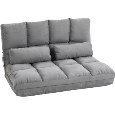 HOMCOM Chauffeuse 2 Places Canapé-Lit Convertible 2 Coussins Gris Fauteuil De Sol Pliable, Dossier Réglable, Polyester Aspect Suédé, pour Salon Chambre Bureau HOMCOM Chauffeuse 2 Places Canapé-Lit Convertible 2 Coussins Gris Fauteuil De Sol Pliable, Dossier Réglable, Polyester Aspect Suédé, pour Salon Chambre Bureau
