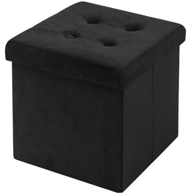 WOLTU Pouf avec espace de rangement, pliable, coffre de rangement, couvercle amovible, assise rembourrée en velours, 38 x 38 x 38 cm (L x l x H), noir 37,5x37,5x38cm, Noir WOLTU Pouf avec espace de rangement, pliable, coffre de rangement, couvercle amovible, assise rembourrée en velours, 38 x 38 x 38 cm (L x l x H), noir 37,5x37,5x38cm, Noir