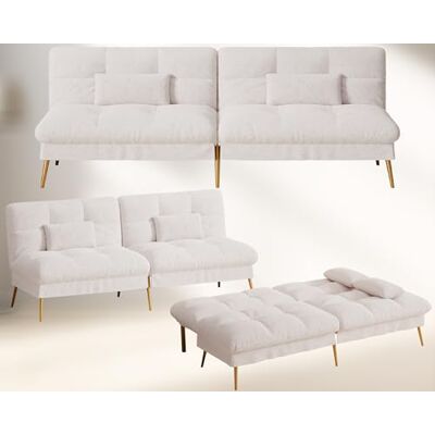 COMHOMA Canapé lit pliant avec dossier réglable à 5 positions, canapé convertible gain de place, mousse haute densité, tissu effet peluche, blanc COMHOMA Canapé lit pliant avec dossier réglable à 5 positions, canapé convertible gain de place, mousse haute densité, tissu effet peluche, blanc
