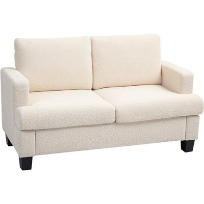 HOMCOM Canapé 2 Places canapé de Salon 140 cm avec Coussins de Dossier Amovibles et accoudoirs, Style Moderne, Mini Sofa pour Chambre, Petit Espace, Appartement, Beige HOMCOM Canapé 2 Places canapé de Salon 140 cm avec Coussins de Dossier Amovibles et accoudoirs, Style Moderne, Mini Sofa pour Chambre, Petit Espace, Appartement, Beige