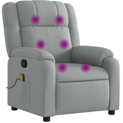 vidaXL Fauteuil de Massage Inclinable, Chaise de Relaxation avec Dossier et Repose-pied Réglables, Siège Électrique de Salon, Moderne, Gris Clair Tissu vidaXL Fauteuil de Massage Inclinable, Chaise de Relaxation avec Dossier et Repose-pied Réglables, Siège Électrique de Salon, Moderne, Gris Clair Tissu