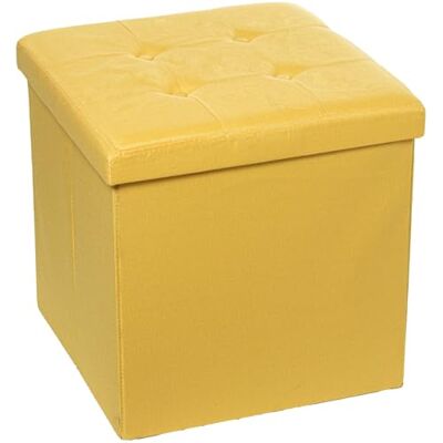 DRW Pouf pliable avec rangement en polyester moutarde 45 x 45 x 45 cm DRW Pouf pliable avec rangement en polyester moutarde 45 x 45 x 45 cm