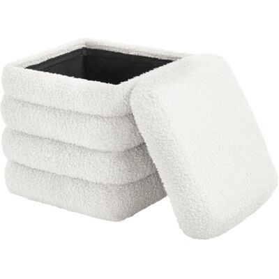 WOLTU Pouf de rangement pliable, repose-pieds canapé, en tissu Teddy et MDF, pour entrée, salon, chambre à coucher, 37,5 x 37,5 x 38 cm, blanc WOLTU Pouf de rangement pliable, repose-pieds canapé, en tissu Teddy et MDF, pour entrée, salon, chambre à coucher, 37,5 x 37,5 x 38 cm, blanc