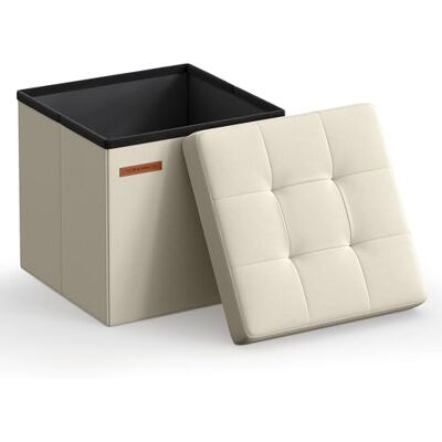 SONGMICS Pouf de Rangement, Repose-pieds Pliable, Capacité de 22 L Aspect Lin, Charge 130 kg, 30 x 30 x 30 cm, pour Salon et Chambre, blanc Encre, Collection MINOTA LSF028W01 SONGMICS Pouf de Rangement, Repose-pieds Pliable, Capacité de 22 L Aspect Lin, Charge 130 kg, 30 x 30 x 30 cm, pour Salon et Chambre, blanc Encre, Collection MINOTA LSF028W01