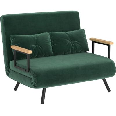 HOMCOM Canapé Convertible 2 Places 4 en 1 Canapé-Lit Vert Dossier Réglable 5 Niveaux, 2 Coussins et Siège Rembourré, Tissu Effet Velours, pour Salon, Chambre d'Amis, Petit Espace HOMCOM Canapé Convertible 2 Places 4 en 1 Canapé-Lit Vert Dossier Réglable 5 Niveaux, 2 Coussins et Siège Rembourré, Tissu Effet Velours, pour Salon, Chambre d'Amis, Petit Espace