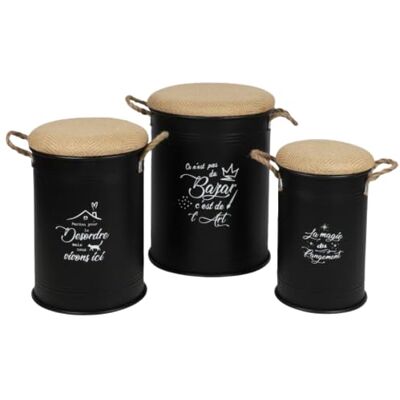 Urban Living LOFT & METAL" BIDON POUF AVEC ASSISE EN JUTE X3PCS S28XH45CM/M34XH50CM/L40XH55CM Urban Living LOFT & METAL" BIDON POUF AVEC ASSISE EN JUTE X3PCS S28XH45CM/M34XH50CM/L40XH55CM