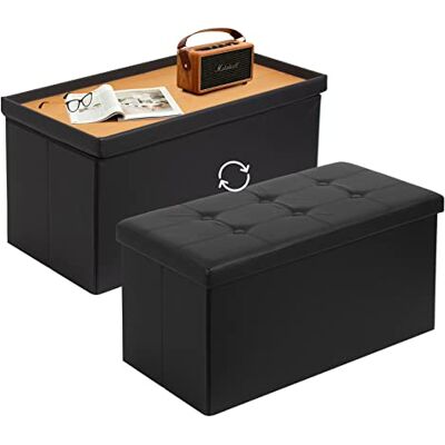 Todeco Coffre de Rangement avec 2 en 1 Couvercle, Banc de Rangement Pliable Similicuir, Ottoman avec Espace de Stockage, Pouf Rangement Interieur 80L pour Salon Chembre, Noir Todeco Coffre de Rangement avec 2 en 1 Couvercle, Banc de Rangement Pliable Similicuir, Ottoman avec Espace de Stockage, Pouf Rangement Interieur 80L pour Salon Chembre, Noir