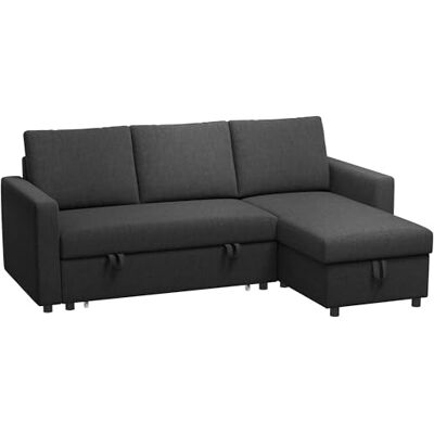 HOMCOM Canapé d'angle Convertible canapé lit canapé 3 Places modulable avec méridienne réversible, Coffre de Rangement intégré et 3 Coussins de Dossier, Tissu Aspect Lin, Noir HOMCOM Canapé d'angle Convertible canapé lit canapé 3 Places modulable avec méridienne réversible, Coffre de Rangement intégré et 3 Coussins de Dossier, Tissu Aspect Lin, Noir