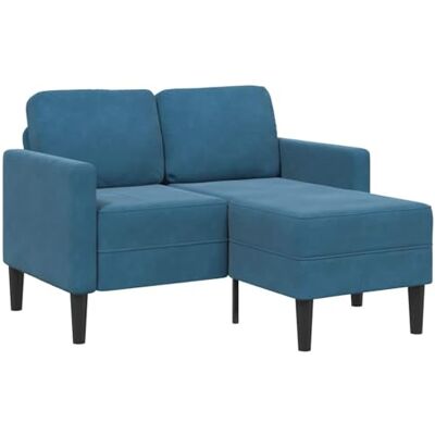 vidaXL Canapé 2 places avec méridienne en L bleu 125 cm velours vidaXL Canapé 2 places avec méridienne en L bleu 125 cm velours