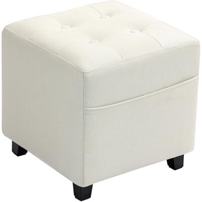 HOMCOM Repose Pied Salon, Petit Pouf Salon 35 x 35 x 35 cm Crème Ottoman, Siège Rembourré Capitonné, Tissu Aspect Lin, Poche Latérale, Structure en Bois, pour Chambre à Coucher, Entrée HOMCOM Repose Pied Salon, Petit Pouf Salon 35 x 35 x 35 cm Crème Ottoman, Siège Rembourré Capitonné, Tissu Aspect Lin, Poche Latérale, Structure en Bois, pour Chambre à Coucher, Entrée