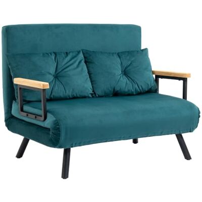 HOMCOM Canapé Convertible 2 Places 4 en 1 Canapé-Lit Vert Canard Dossier Réglable 5 Niveaux, 2 Coussins et Siège Rembourré, Tissu Effet Velours, pour Salon, Chambre d'Amis, Petit Espace HOMCOM Canapé Convertible 2 Places 4 en 1 Canapé-Lit Vert Canard Dossier Réglable 5 Niveaux, 2 Coussins et Siège Rembourré, Tissu Effet Velours, pour Salon, Chambre d'Amis, Petit Espace