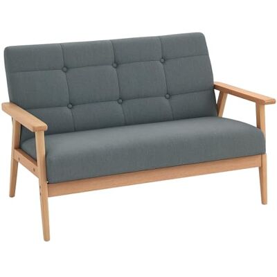 HOMCOM Canapé 2 Places en Lin Style Scandinave Accoudoirs 115 cm Gris Pieds en Bois, Mini Canapé pour Chambre, Appartement, Petit Espace HOMCOM Canapé 2 Places en Lin Style Scandinave Accoudoirs 115 cm Gris Pieds en Bois, Mini Canapé pour Chambre, Appartement, Petit Espace