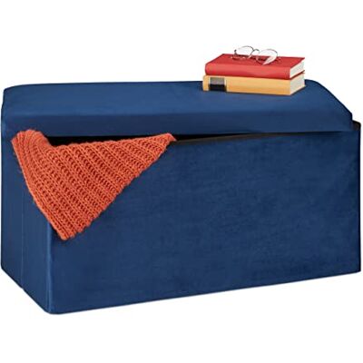 Relaxdays Banc de rangement en velours 80 l pour couloir, salon, rembourré, pliable, 38 x 77 x 39 cm, bleu Relaxdays Banc de rangement en velours 80 l pour couloir, salon, rembourré, pliable, 38 x 77 x 39 cm, bleu