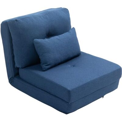 HOMCOM Fauteuil Convertible 1 Place Coussin Inclus 120 kg Bleu Foncé Fauteuil Paresseux Lit Chauffeuse 1 Place, Dossier Réglable, Salon, Tissu Lin HOMCOM Fauteuil Convertible 1 Place Coussin Inclus 120 kg Bleu Foncé Fauteuil Paresseux Lit Chauffeuse 1 Place, Dossier Réglable, Salon, Tissu Lin