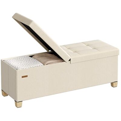 SONGMICS Banc Pouf de Rangement avec Pieds, Coffre de Rangement Pliable avec Couvercle Rabattable, Banc de Bout de Lit, pour Salon, Chambre, Entrée, Tissu Façon Lin, 110 cm, Beige Sable LSF079LF01 Banc en imitation lin, charge 300 kg, 110 x 38 x 40 cm, SONGMICS Banc Pouf de Rangement avec Pieds, Coffre de Rangement Pliable avec Couvercle Rabattable, Banc de Bout de Lit, pour Salon, Chambre, Entrée, Tissu Façon Lin, 110 cm, Beige Sable LSF079LF01 Banc en imitation lin, charge 300 kg, 110 x 38 x 40 cm,